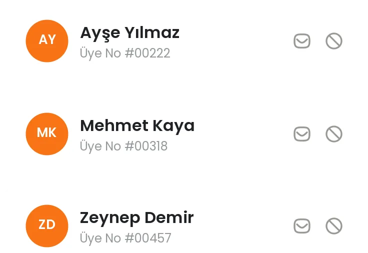 Üye numaralarıyla listelenen sadık misafirler